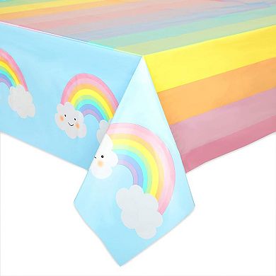 Pastel Rainbow Tablecloth For Rainbow Baby Shower Decorations (54x108", 3 Pack)