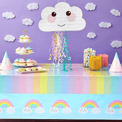 Pastel Rainbow Tablecloth For Rainbow Baby Shower Decorations (54x108", 3 Pack)