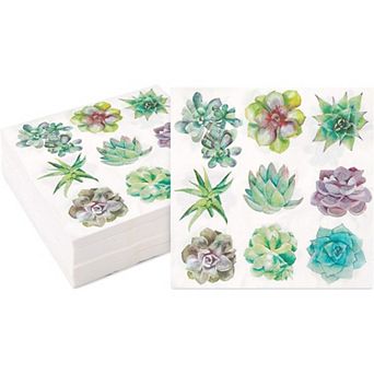 Succulent Paper Napkins For Birthday Party (6.5 in 100 Pack)
