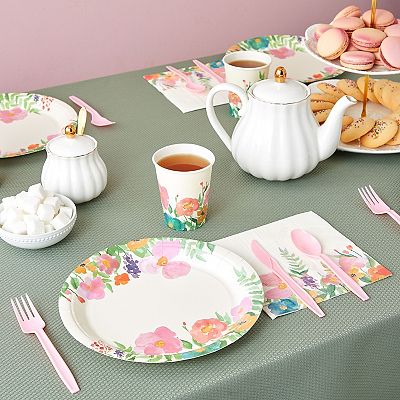 Floral Tea Party Supplies Flower Plates Napkins Cups And Cutlery Serves 24