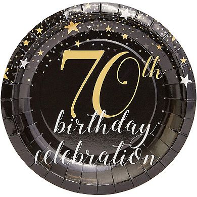 Sparkle And Bash 70th Birthday Paper Plates (80 Count), 7", Gold & Black
