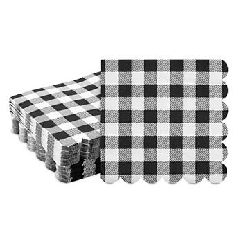Black Plaid Scalloped Napkins (6.5 X 6.5 in 100 Pack)