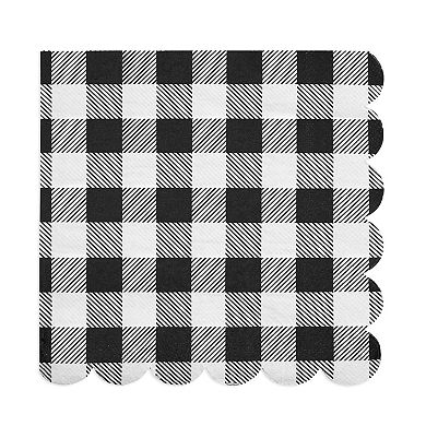 Black Plaid Scalloped Napkins (6.5 X 6.5 In, 100 Pack)