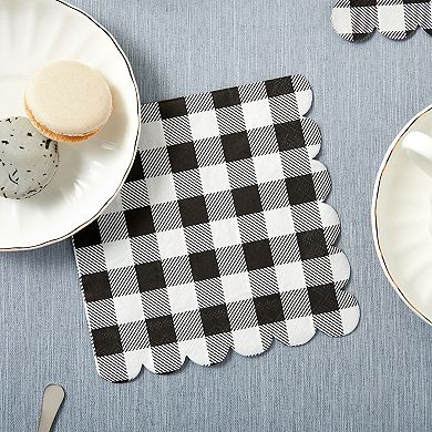 Black Plaid Scalloped Napkins (6.5 X 6.5 In, 100 Pack)