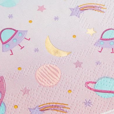 50 Pack Pink Outer Space Party Decorations Cocktail Ppaer Napkins, 5 X 5 In