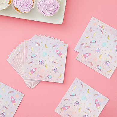 50 Pack Pink Outer Space Party Decorations Cocktail Ppaer Napkins, 5 X 5 In