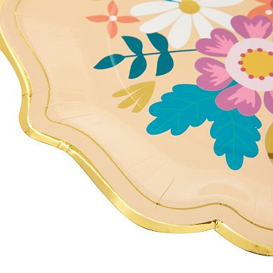 24 Pack Vintage Floral Paper Plates With Scalloped Edges For Fiesta Party, 9 In