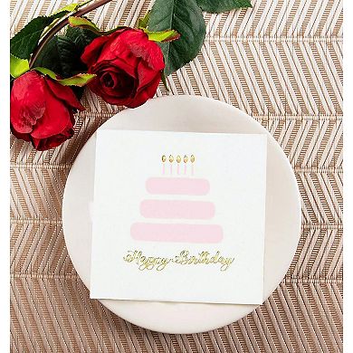 50 Pack Light Pink Happy Birthday Cocktail Napkins With Gold Foil Accents, 5x5"