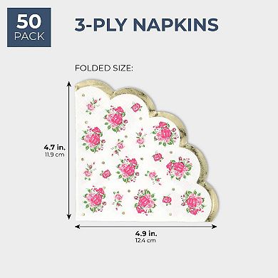 Juvale Vintage Floral Paper Party Napkins, Scalloped Edge, 3 Ply (50 Pack)