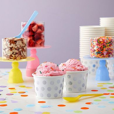 50 Pack Paper Ice Cream Cups, Dessert Bowls With Silver Foil Polka Dots, 8 Oz