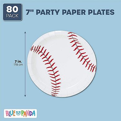 Baseball Plates For Sports Birthday Party (white, 7 Inches, 80 Pack)