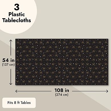 3 Pack 50th Birthday Tablecloth Party Decorations, 54x108 Plastic Table Covers