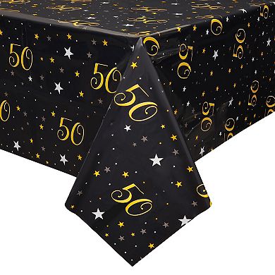3 Pack 50th Birthday Tablecloth Party Decorations, 54x108 Plastic Table Covers
