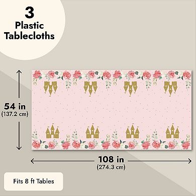 3 Pack Princess Tablecloths For Princess Party Supplies, 54 X 108 In