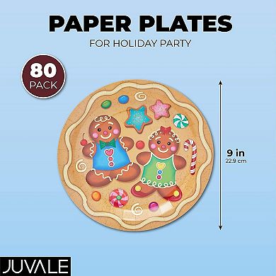 80-Pack Gingerbread Christmas Paper Plates, 9 Inches Decorative Paper Plates