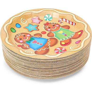 80-Pack Gingerbread Christmas Paper Plates, 9 Inches Decorative Paper Plates