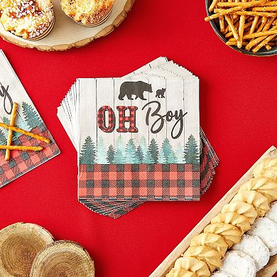 100 Pack Napkins With Buffalo Plaid Design, Lumberjack Decorations, 6.5 In