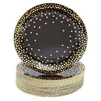 48-pack Black And Gold Party Plates, 7 Inch Paper Plates For Birthday Cake