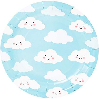 Disposable Dinnerware Set - Serves 24 - Cute Clouds Design, Kids Birthday Party