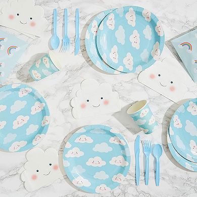 Disposable Dinnerware Set - Serves 24 - Cute Clouds Design, Kids Birthday Party