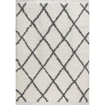 Gabrielle Mercer Shag Plush Tassel Moroccan Geometric Trellis Area Rug