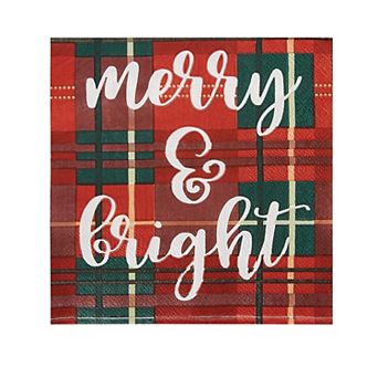 100 pk Merry And Bright Paper Napkins, Plaid Christmas Party Supplies, 6.5x6.5"