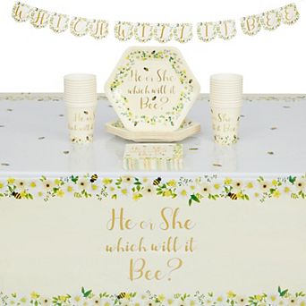 75 pc Gender Reveal Bee Theme Party Pcs, He Or She What Will It Bee (serves 24)