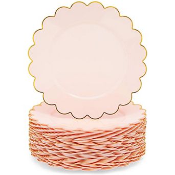 50 Pack Pink And Gold Plastic Plates, 9 Inch Scalloped Plates For Birthday Party