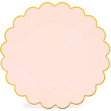 50 Pack Pink And Gold Plastic Plates, 9 Inch Scalloped Plates For Birthday Party