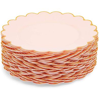 50 Pack Pink And Gold Plastic Plates, 9 Inch Scalloped Plates For Birthday Party