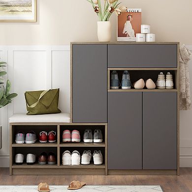 Merax Rustic Storage Bench With 3 Drawers And 3
