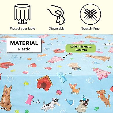 3 Pack Puppy Dog Themed Party Tablecloth (54 X 108 In, Rectangle)