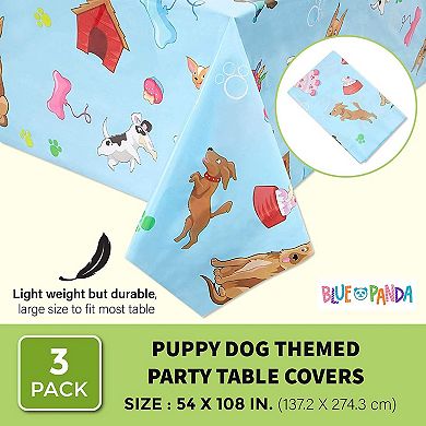 3 Pack Puppy Dog Themed Party Tablecloth (54 X 108 In, Rectangle)
