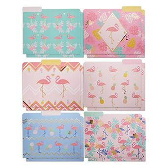 12 pc Decorative File Folders, Flamingo With Gold Foil, Letter Size