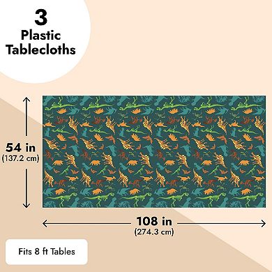 Disposable Dinosaur Tablecover For Birthday Party (54 X 108 In, 3 Pack)