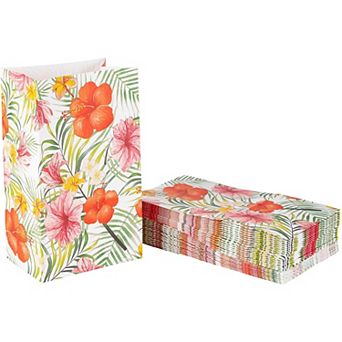36 Paper Gift Bags, Luau, Recyclable, Hibiscus Flower Design, 5.2"x 8.7"x 3.3"