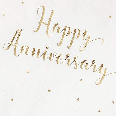 50-pack Cocktail Napkins - Happy Anniversary Printed In Gold Foil Confetti