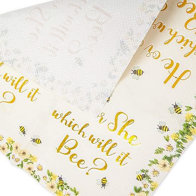 Bee Gender Reveal Party Supplies, Paper Napkins (5 X 5 In, 50 Pack)