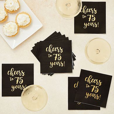 75 Birthday Party Cocktail Napkins, Cheers To 75 Years (5 X 5 In, 50 Pack)