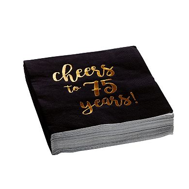 75 Birthday Party Cocktail Napkins, Cheers To 75 Years (5 X 5 In, 50 Pack)