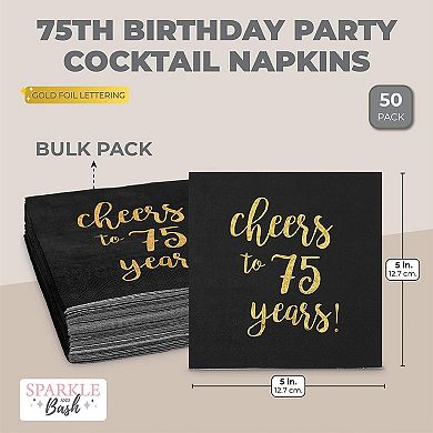 75 Birthday Party Cocktail Napkins, Cheers To 75 Years (5 X 5 In, 50 Pack)