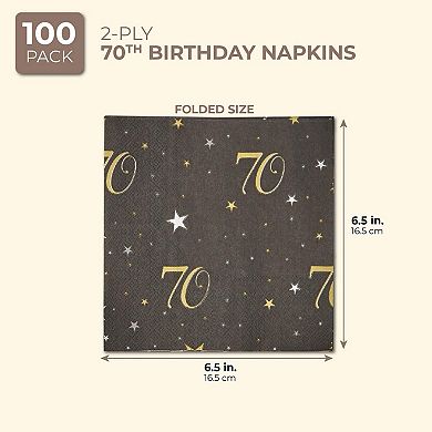 100pcs 70th Themed Paper Napkin 6.5" For Birthday Or Anniversary Tableware Décor