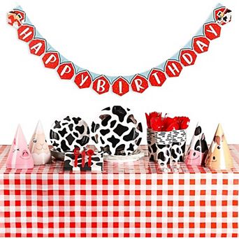 Farm Animals Birthday Party Pack, Hats, Banner, Tablecloths (serves 24, 195 Pcs)
