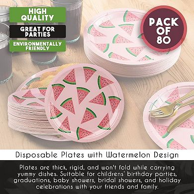 80 Pack Watermelon Paper Plates For One In A Melon Party Decorations, 9 In, Pink