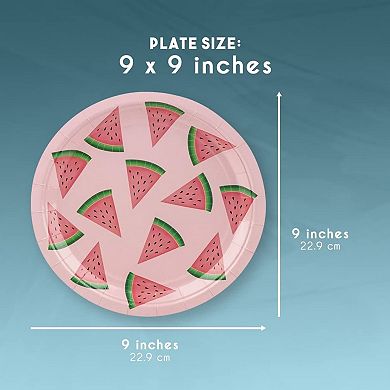 80 Pack Watermelon Paper Plates For One In A Melon Party Decorations, 9 In, Pink