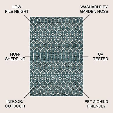 Ourika Moroccan Geometric Textured Weave Light Indoor/Outdoor Area Rug