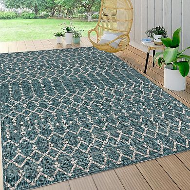 Ourika Moroccan Geometric Textured Weave Light Indoor/Outdoor Area Rug