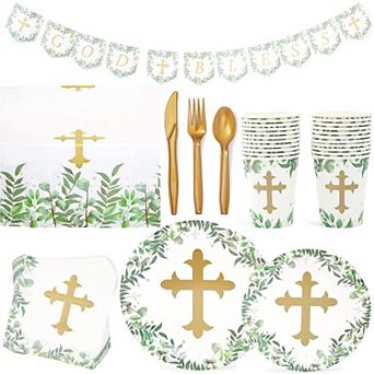 170 pc Disposable Dinnerware Set For Religious Party Decorations, Serves 24