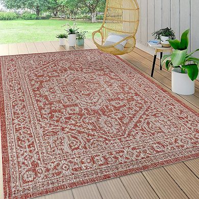 Sinjuri Medallion Textured Weave Indoor/outdoor Area Rug