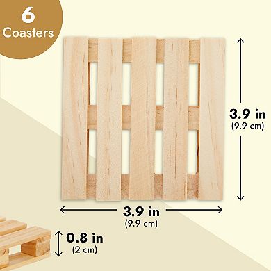 6 Pack Mini Wooden Pallet Coasters For Hot And Cold Drinks, Beverages